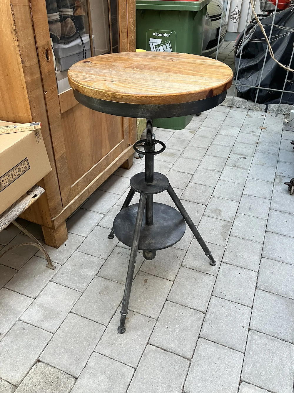 Beistelltisch Retro Vintage Höhenverstellbarer Tisch Holz Metall Ausgefallen