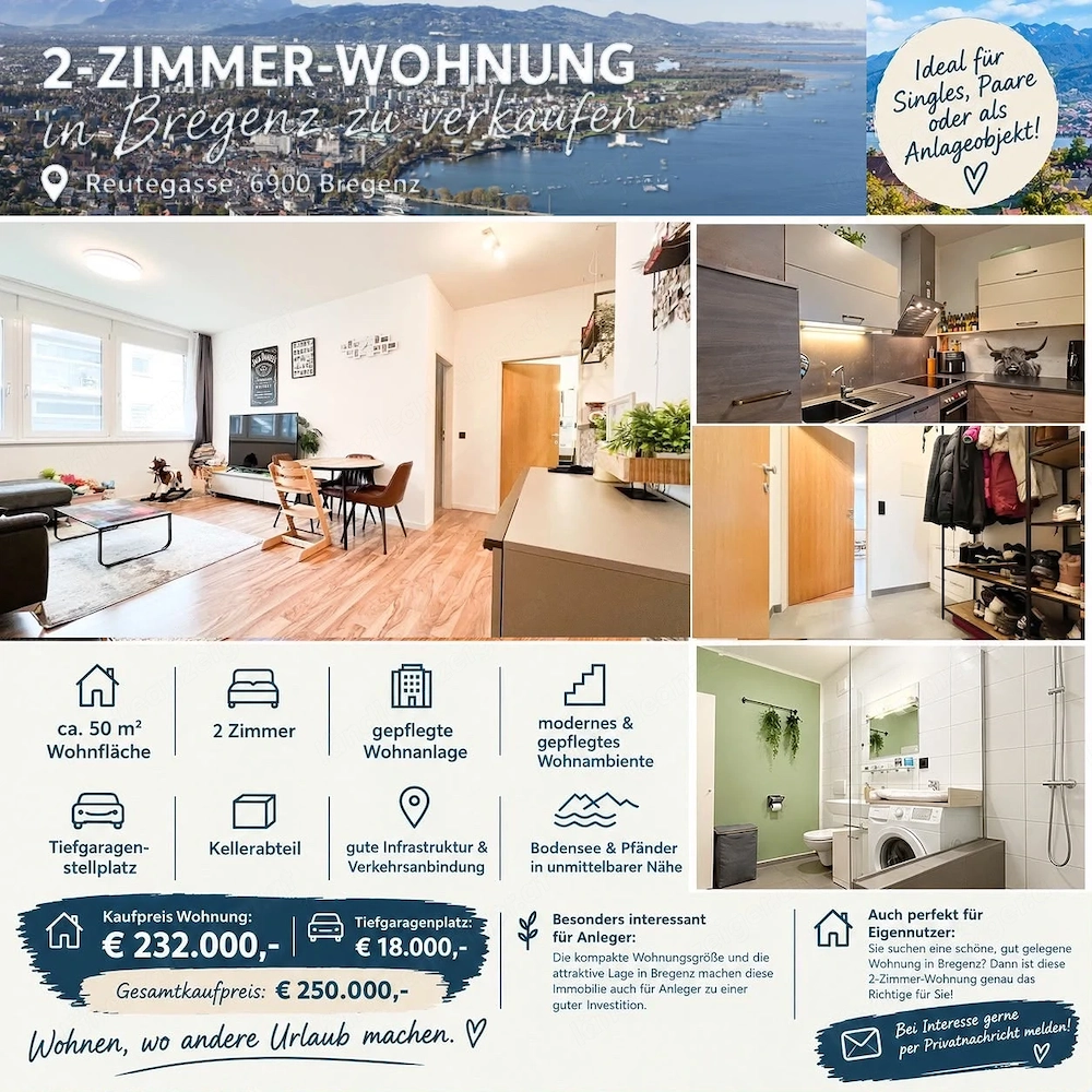 Charmante 2-Zimmerwohnung in Top-Lage in Bregenz   provisionsfrei zu verkaufen