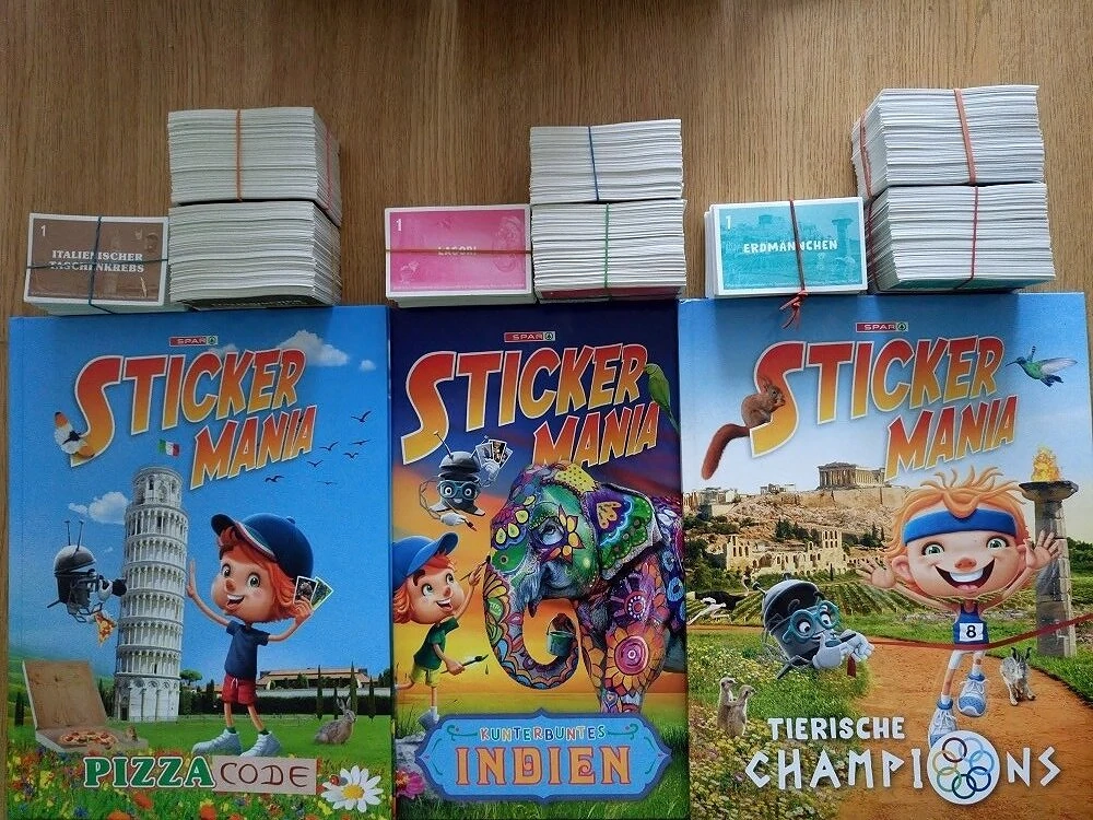 Spar Stickermania Sammlung: 6 Alben, 3 komplett + Hunderte Sticker extra 