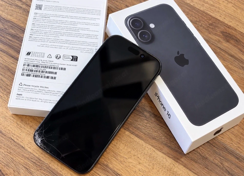 Apple iPhone 16   256 GB   Schwarz   Display defekt   OVP