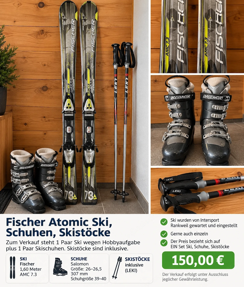 Fischer AMC 7.3 Ski-Set mit Salomon Skischuhen und Skistöcken   150  