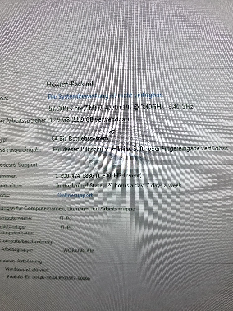 verkaufe ein hp Pc i7 12 gb ram und 500 gb hd 