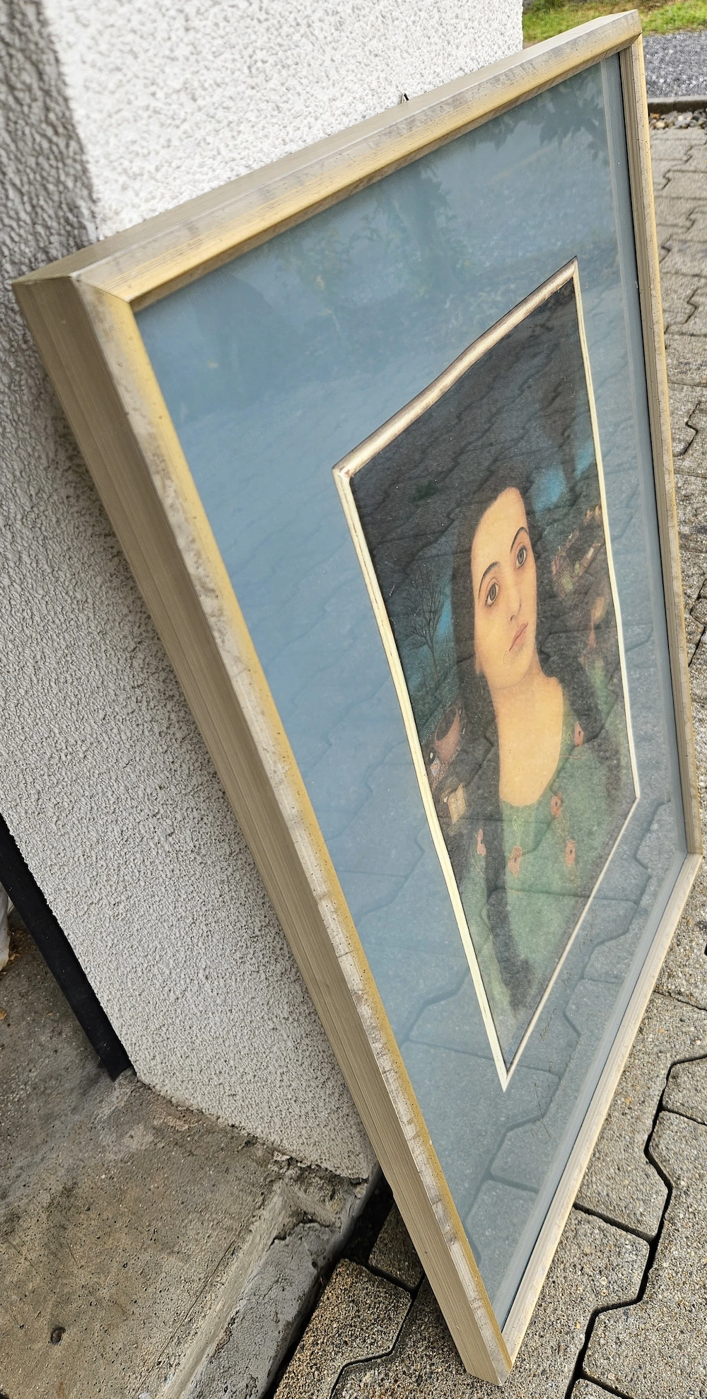 Gerahmter Kunstdruck   Lithografie   Timna Brauer (Frau mit Zöpfen)