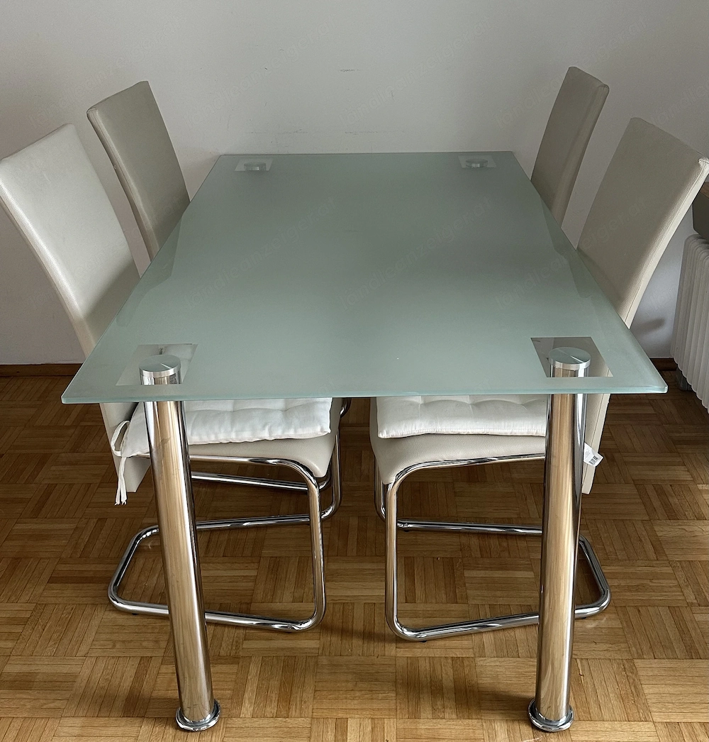 Esstisch aus Glas (160l x 90b x 75h) + 6 Stühle