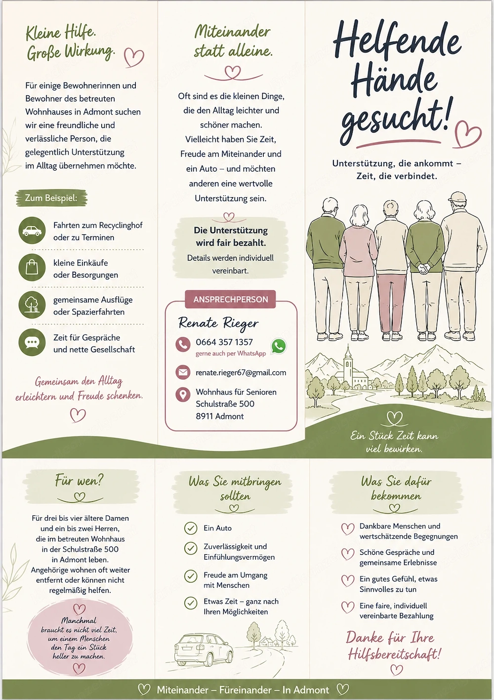  Zeit schenken, Freude bereiten   liebevolle Unterstützung in Admont gesucht!