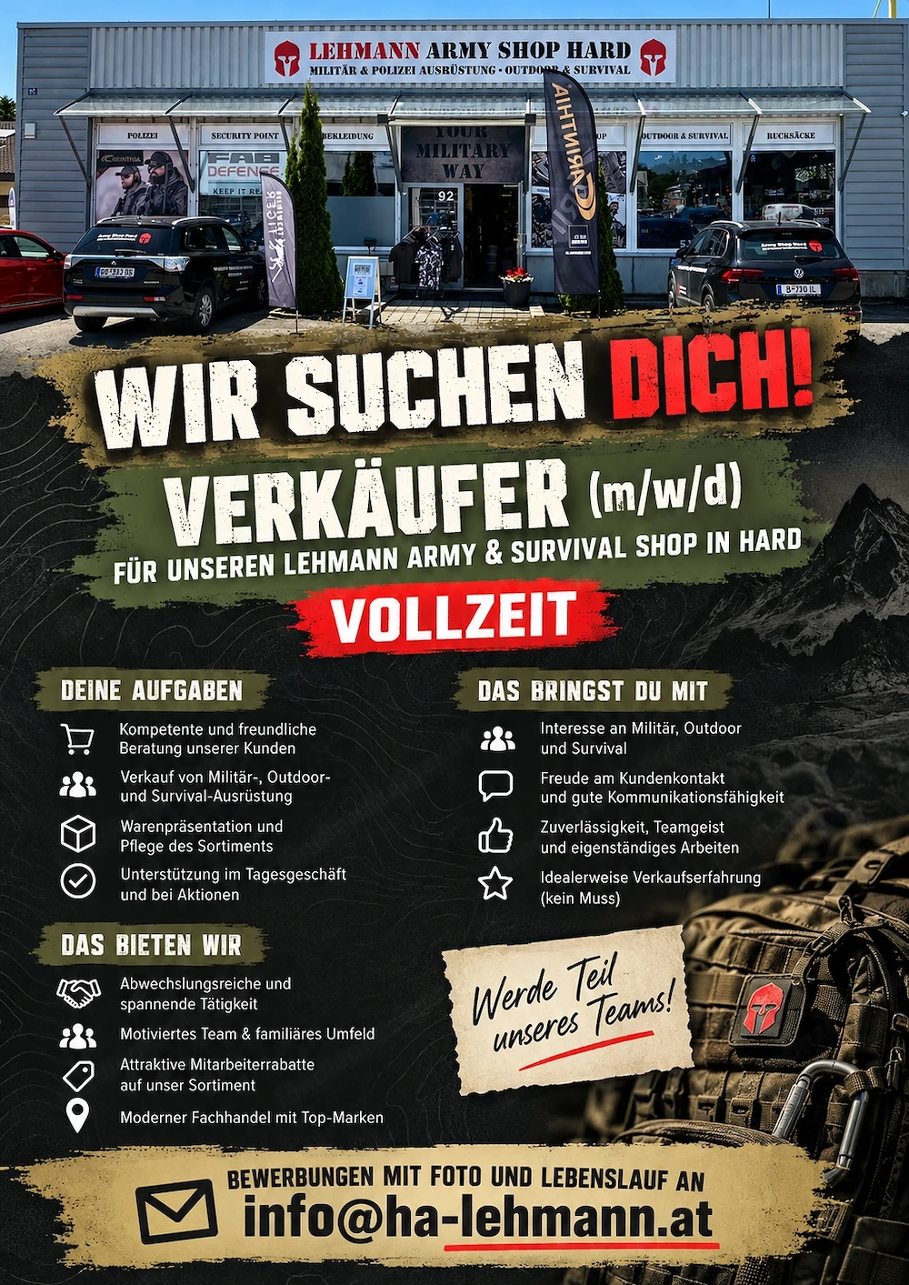 Lehmann Army Shop sucht Verkäufer (m w d) in VOLLZEIT!