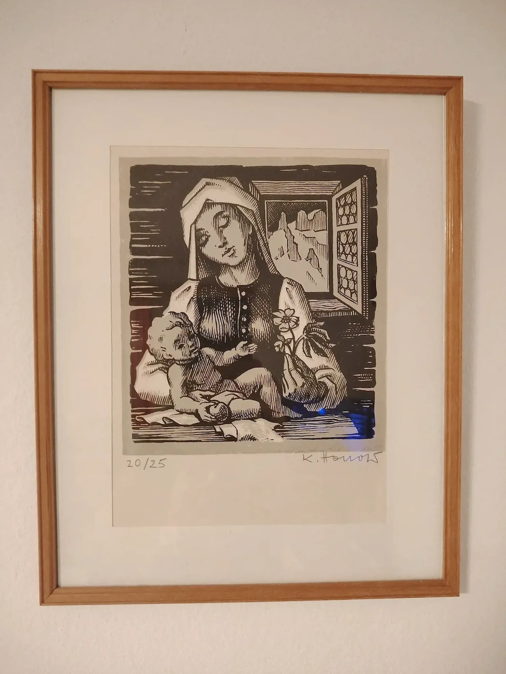 Original Holzschnitt von Konrad Honold (Schruns Montafon)    Madonna , gerahmt