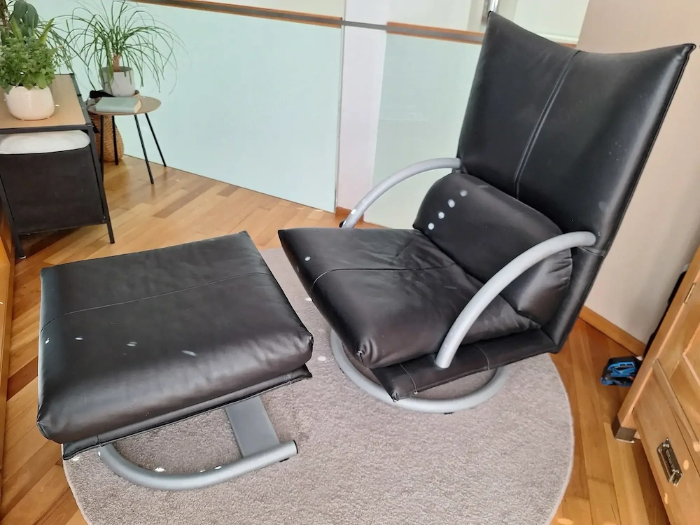 Rolf Benz  Ledersessel mit Hocker Vintage Sessel