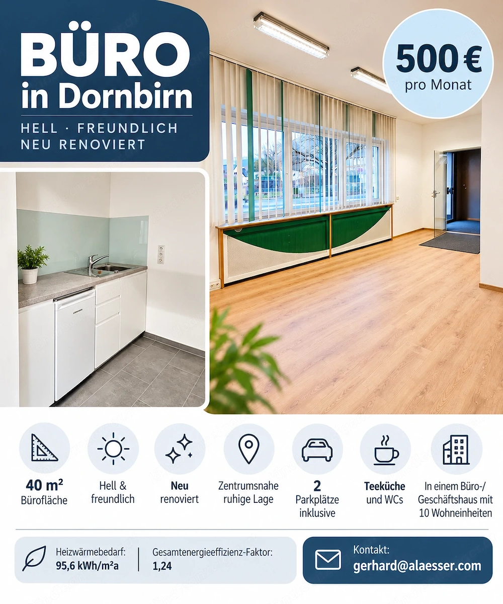 Büro mit 40 Quadratmeter in Dornbirn, hell, neu renoviert