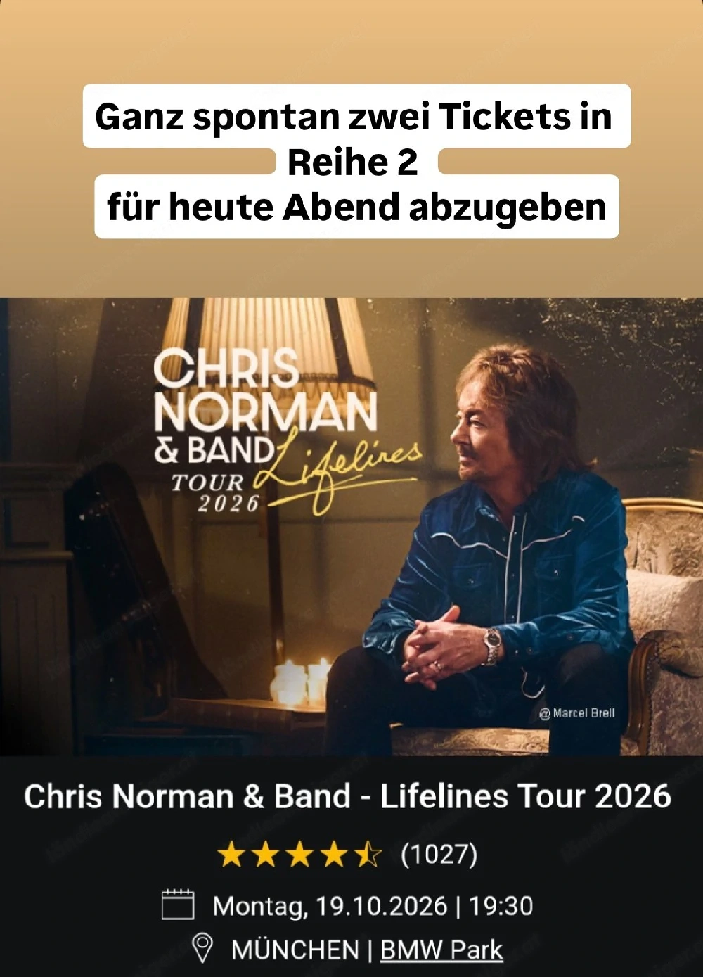 Chris Norman Tickets für heute Abend in München 