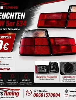Rückleuchten geeignet für BMW 5er E34 Limousine Baujahre 1987 bis 1995 Rot-Weiß