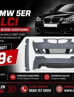 Bodykit für BMW 5er E60 LCI Baujahre 2007 bis 2010 M-Technik Look mit PDC 18mm
