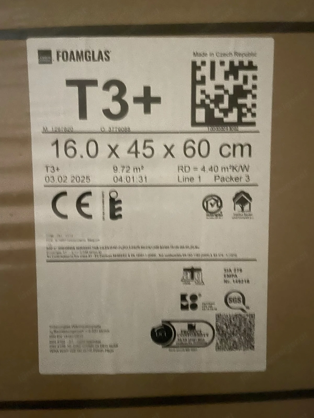 Foamglas T3+, 16cm dicke, 13 Platten (45x60cm)