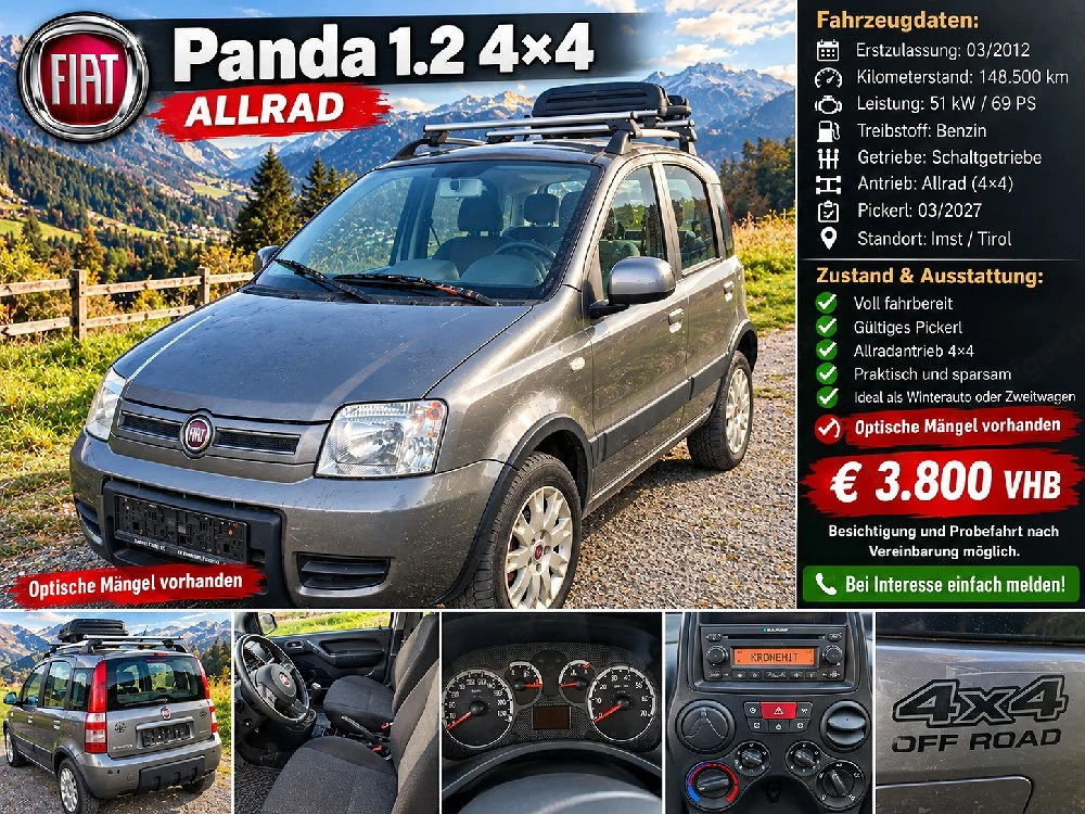 Fiat  Panda  1.2   4 4 mit Pickerle 