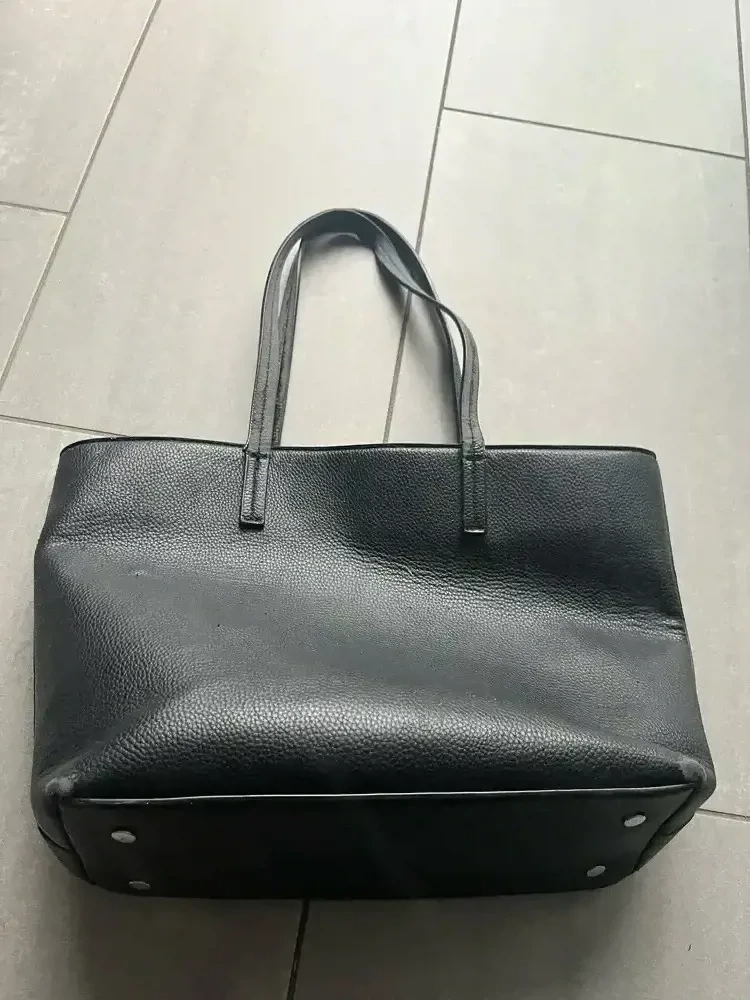 Schwarzer Leder Shopper   Große Handtasche Tote Bag elegant