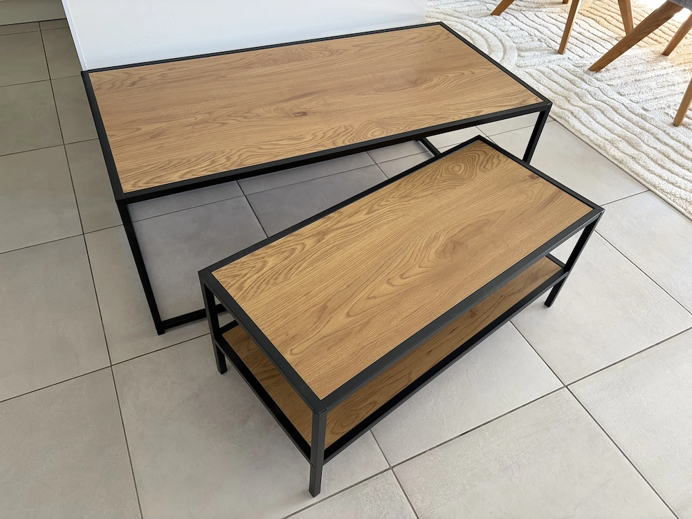 Couchtisch-Set Holzoptik Schwarz