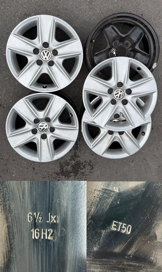 VW Stahlfelgen 4x VW Stahlfelgen 16 Zoll   5x112 mit Alu-Radkappen