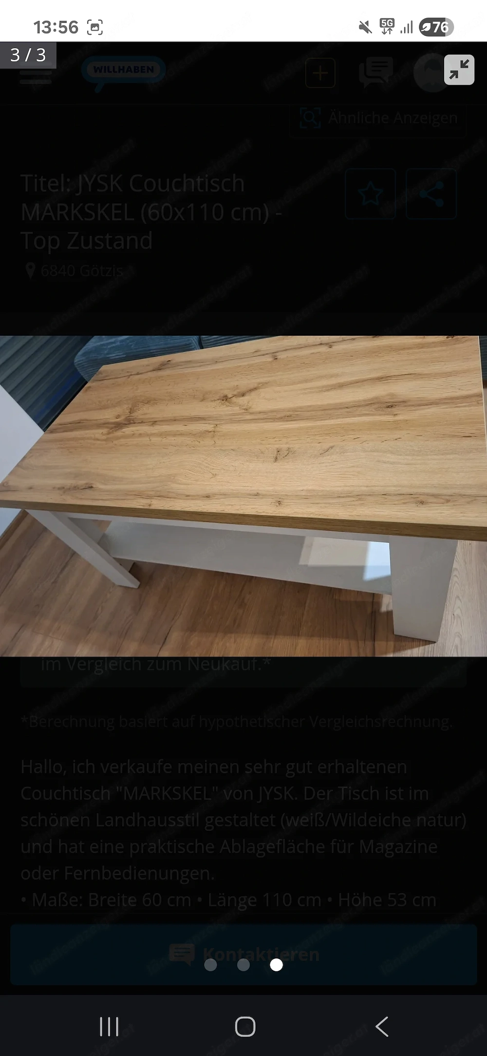 JYSK Couchtisch MARKSKEL (60x110 cm) - Top Zustand