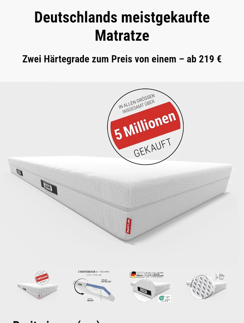 80x200 cm Bodygard Antikartell-Matratze von Bett 1