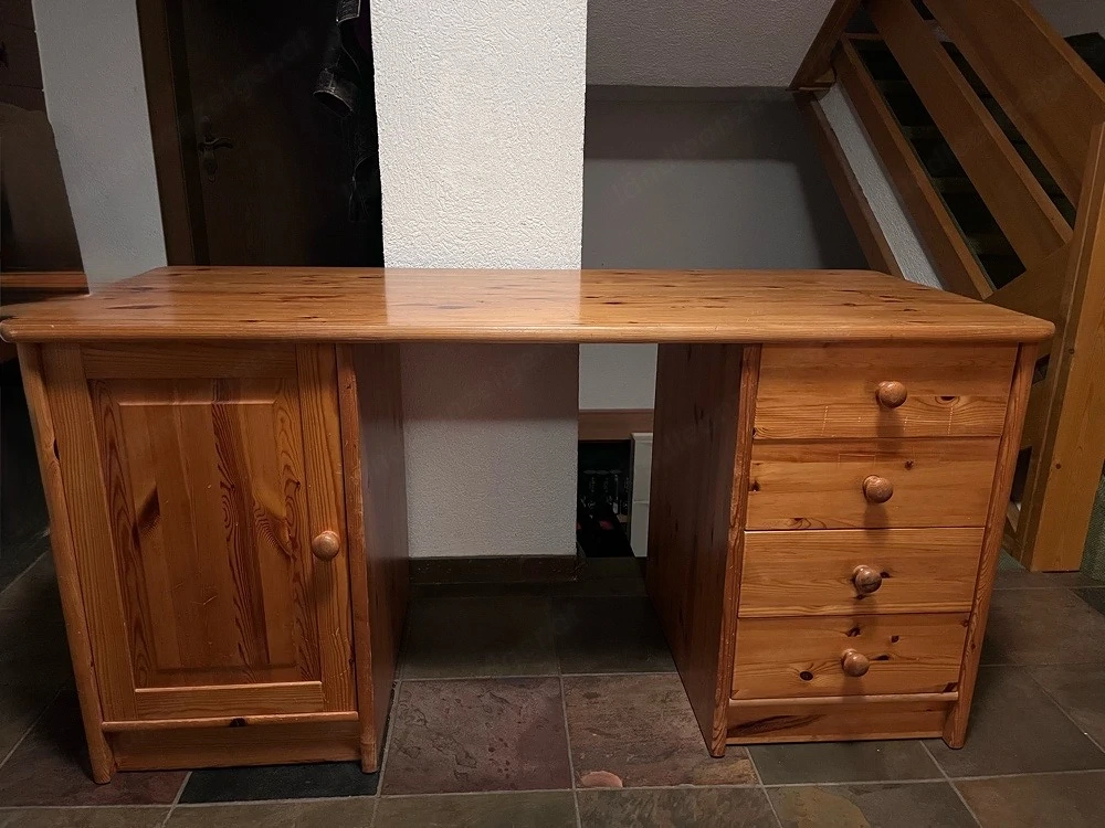 Titel: Massivholz-Schreibtisch - 4 Schubladen & Schrank