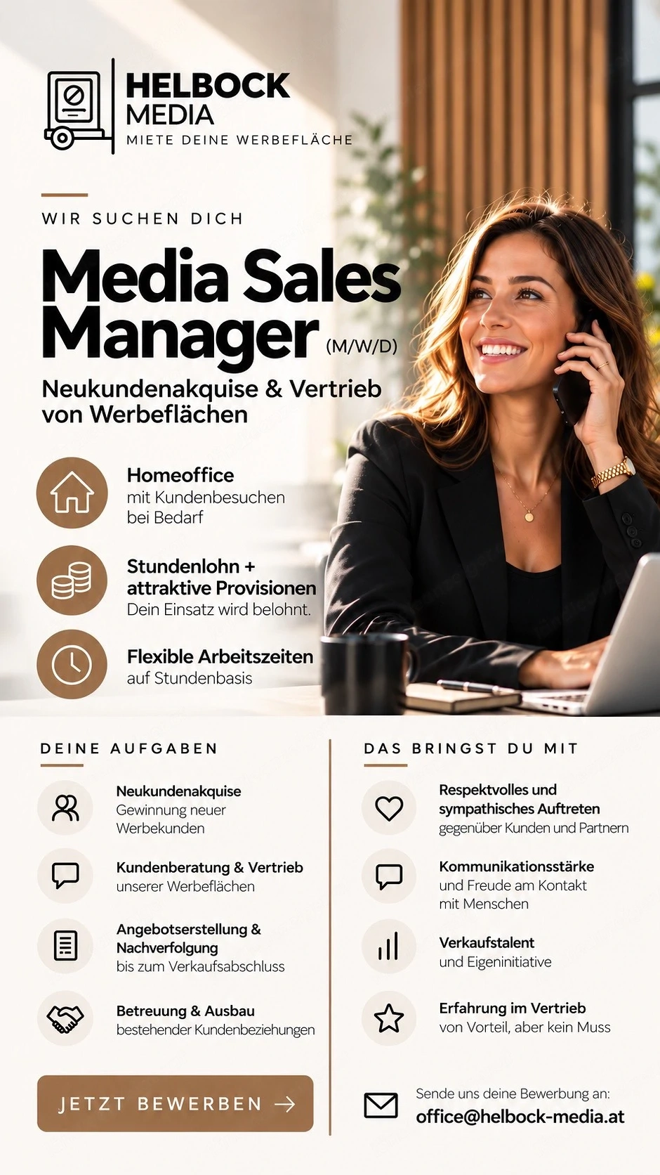 Suche Mitarbeiterin im Vertrieb Teilzeit Stundenbasis Homeoffice