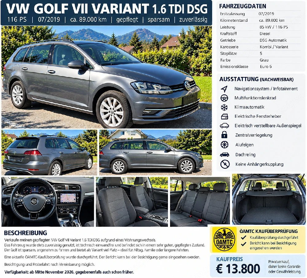 Verkaufe meinen gepflegten VW Golf VII Variant 1.6 TDI DSG