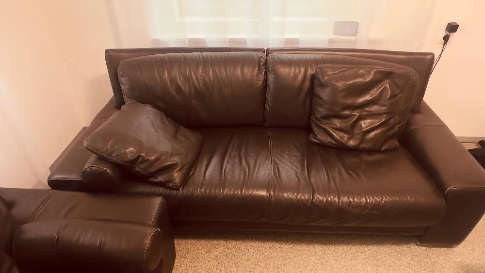 J H Hicolity   Nicoletti Home   italienisches Designer-Ledersofa Set, 2er + 3er, braun