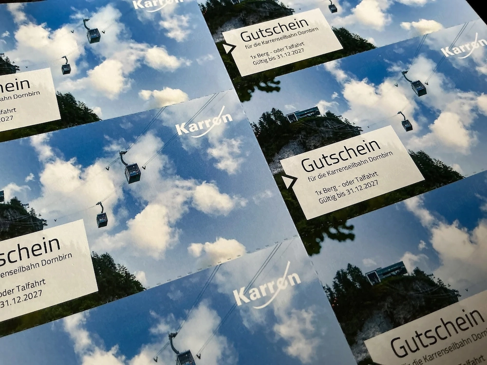 Karren Seilbahn Gutschein für Einzelfahrt.