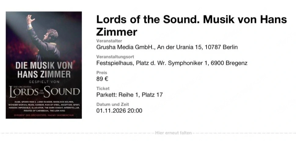 2 Karten Hans Zimmer