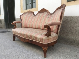 Antikes Sofa Vollholz mit Armlehnen Barock INtarsien Bild 4