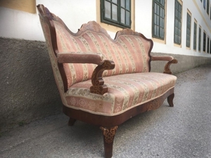 Antikes Sofa Vollholz mit Armlehnen Barock INtarsien Bild 1