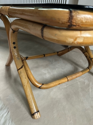 Vintage Bambus Tisch mit Rauchglas 70er Jahre Bild 2