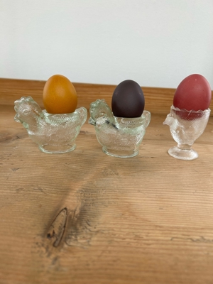 Antike Eierbecher 3er Set aus Glas