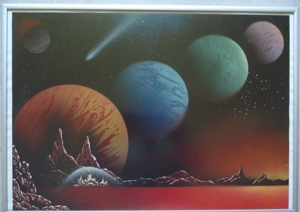 Airbrush Bild Fantasy Space 51x36 inkl Rahmen