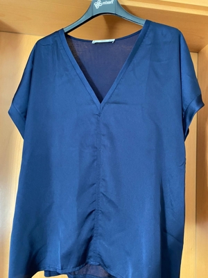 Damen Bluse blau + creme von Mango Bild 1