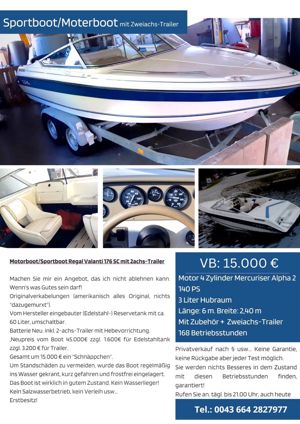 Sportboot Motorboot Regal mit 2-Achs-Trailer erst knapp 180 Betriebsstunden, Winterpreis 14000 Euro  Bild 8