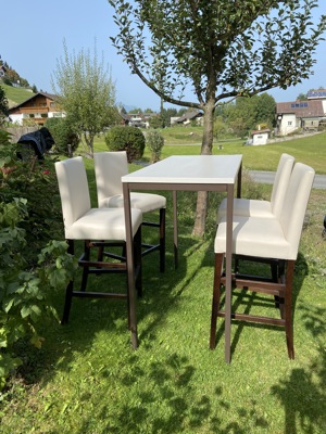 Bartisch und Stühle - Stehtisch - Bistro-Steh-Tisch Set 1xTisch, 4xBar-Stühle - weiss-braun Bild 1