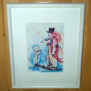 Clown mit Schüler - Aquarell des Rankweiler Malers Huber Kurt