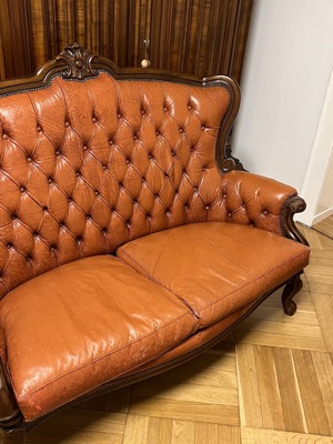Barock Möbel Sofa Couch Echtleder Nussbaum Wohnzimmer Rokoko Louis XV  Bild 5