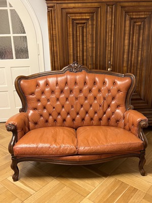 Barock Möbel Sofa Couch Echtleder Nussbaum Wohnzimmer Rokoko Louis XV  Bild 2