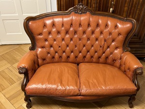 Barock Möbel Sofa Couch Echtleder Nussbaum Wohnzimmer Rokoko Louis XV  Bild 9