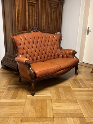 Barock Möbel Sofa Couch Echtleder Nussbaum Wohnzimmer Rokoko Louis XV  Bild 3