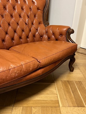 Barock Möbel Sofa Couch Echtleder Nussbaum Wohnzimmer Rokoko Louis XV  Bild 7