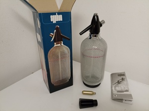 Siphon Sodaflasche 1Liter mit Mantel aus Edelstahlgeflecht