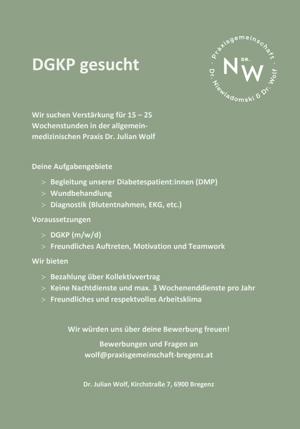 DGKP in allgemeinmedizinischer Praxis in Bregenz gesucht