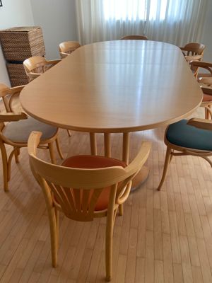 Esstisch mit 8 Bugholz-Stühlen Buche furniert, original THONET-Design