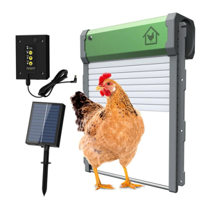 Aluminum Hühnerklappe Solar, Rolltor Automatische Hühnerklappe mit Lichtsensor,Timer für Hühnerstall Bild 1