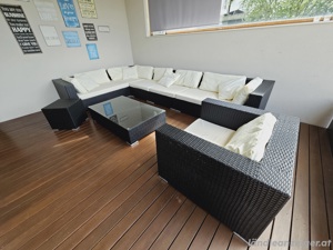 Lounge Set Rattan schwarz 8-Sitzer modular Auflagen cremeweiß XXL Bild 4