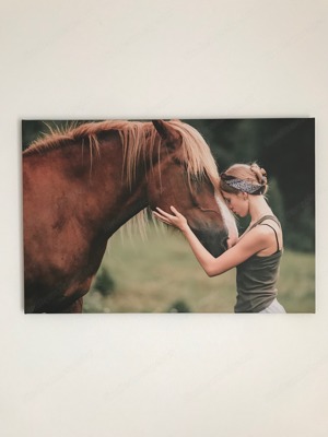 Leinwand 75 x 50 cm, Pferd mit Mädchen, neuwertig Bild 1
