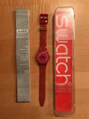 Swatch Kult-Armbanduhr, rot, Batterie leer Bild 1